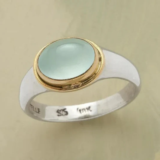 Two-Tone Ring with Aquamarine Chalcedony Stone