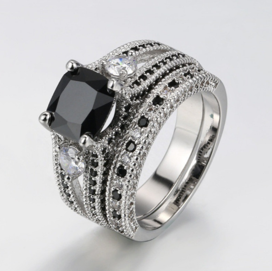 Ring with Black Zirconia and Crystals