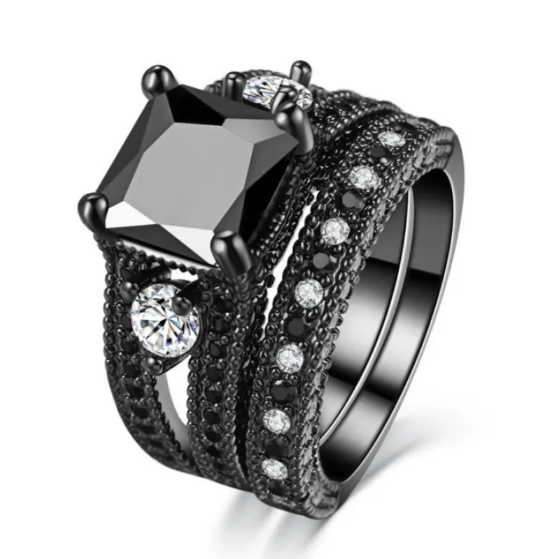 Ring with Black Zirconia and Crystals