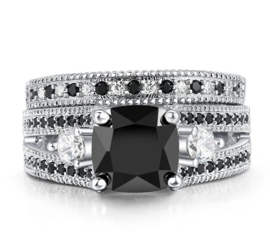 Ring with Black Zirconia and Crystals