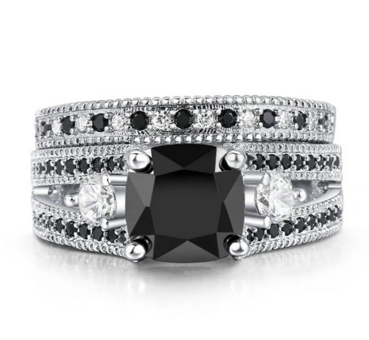 Ring with Black Zirconia and Crystals