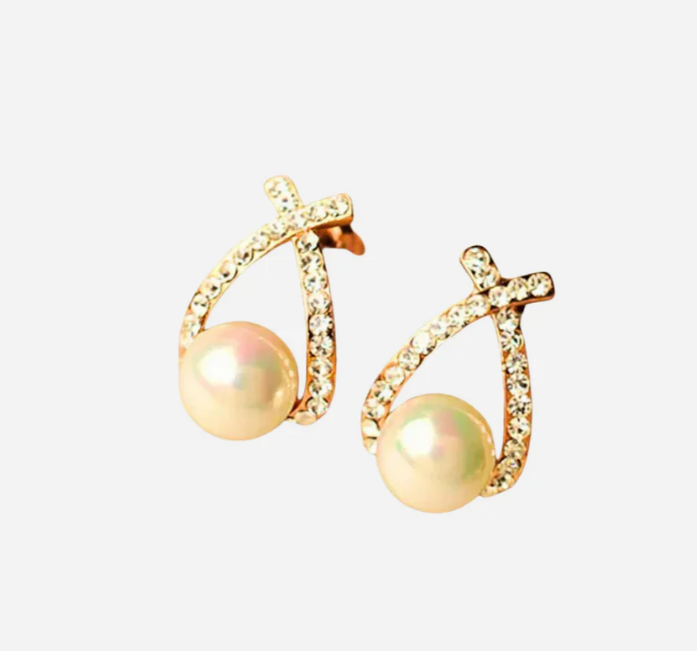 Elegant Pearl Earrings with Brilliant Cubic Zirconia Crystals for Women