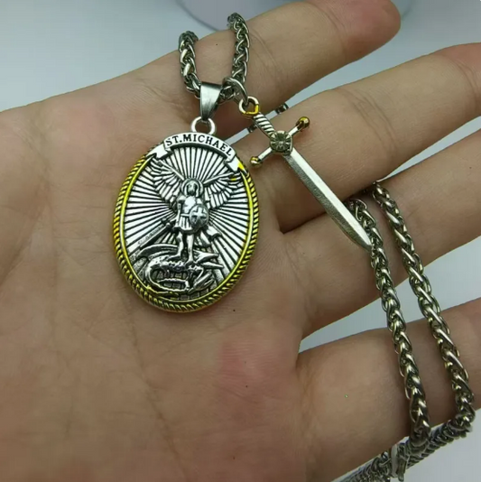 Sword Necklace with Saint Michael the Archangel Protection Pendant for Men