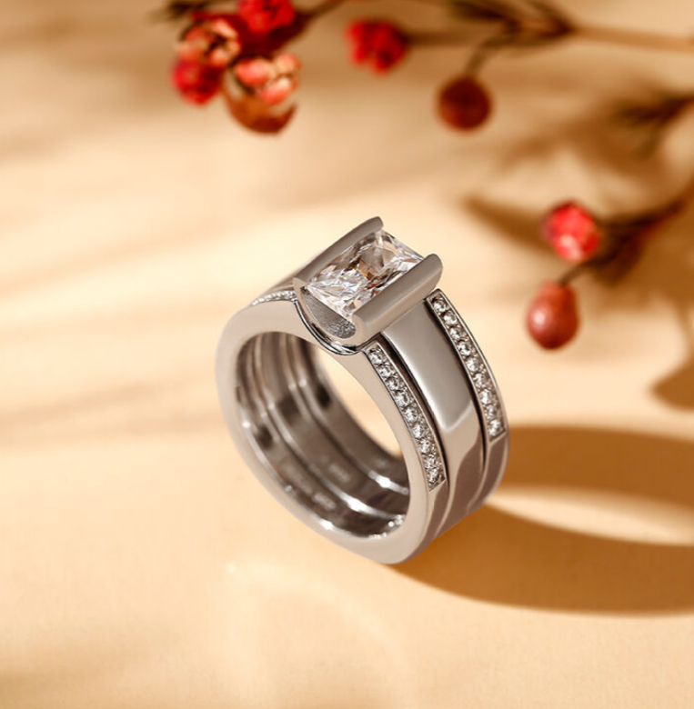 Three-Piece Ring with Cubic Zirconia
