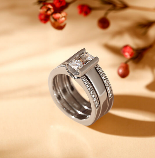 Three-Piece Ring with Cubic Zirconia