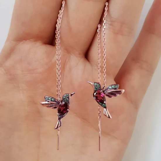 Elegant Hummingbird Earrings with Sparkling Zirconia
