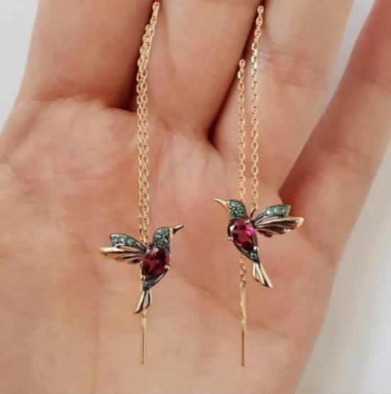 Elegant Hummingbird Earrings with Sparkling Zirconia