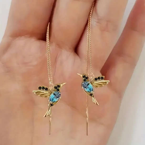 Elegant Hummingbird Earrings with Sparkling Zirconia