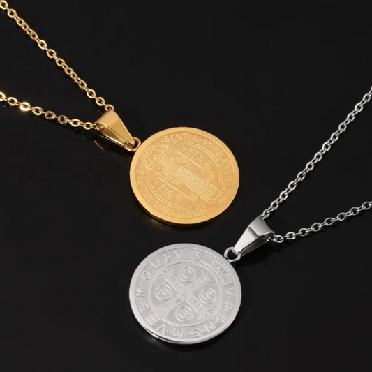 Religious Round Medallion Necklace with Filigree Pendants and O-Chain