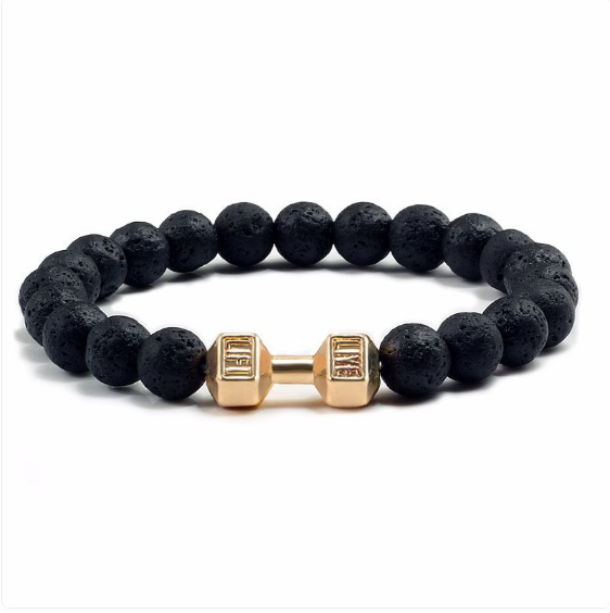 Fitness bracelet with onyx, turquoise or lava stone weights for men