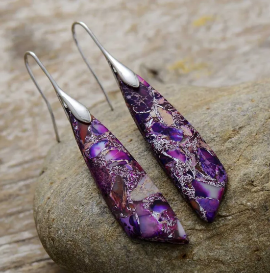Imperial Jasper earrings with a natural stone teardrop design