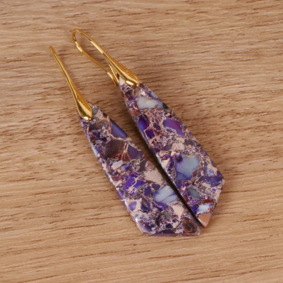 Imperial Jasper earrings with a natural stone teardrop design