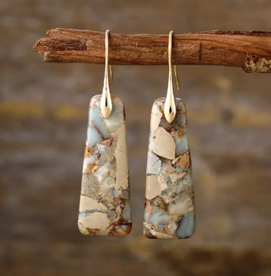 Imperial Jasper earrings with a natural stone teardrop design