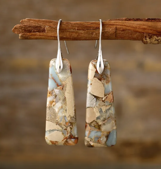 Imperial Jasper earrings with a natural stone teardrop design