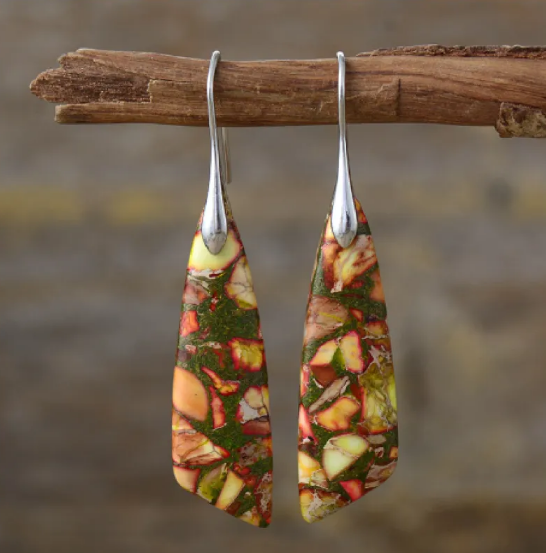 Imperial Jasper earrings with a natural stone teardrop design