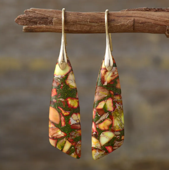 Imperial Jasper earrings with a natural stone teardrop design