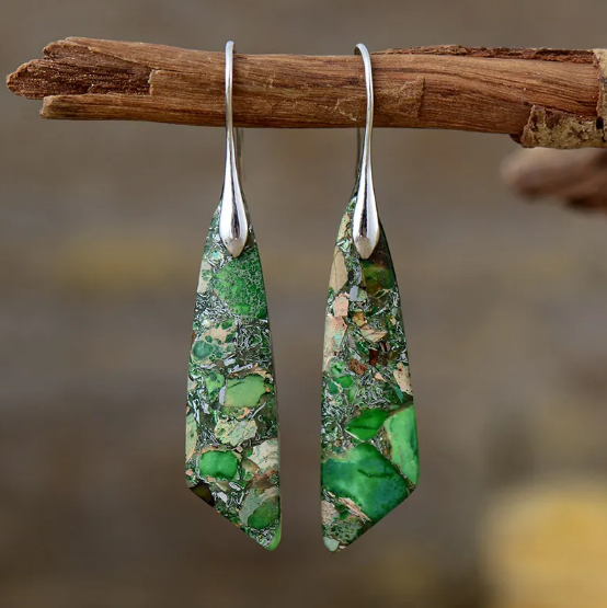 Imperial Jasper earrings with a natural stone teardrop design