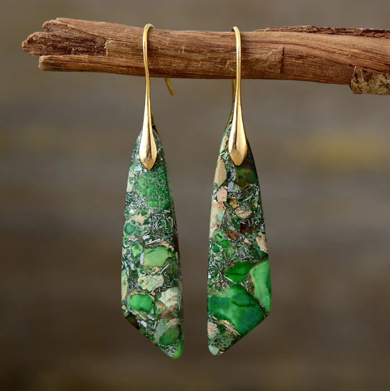 Imperial Jasper earrings with a natural stone teardrop design