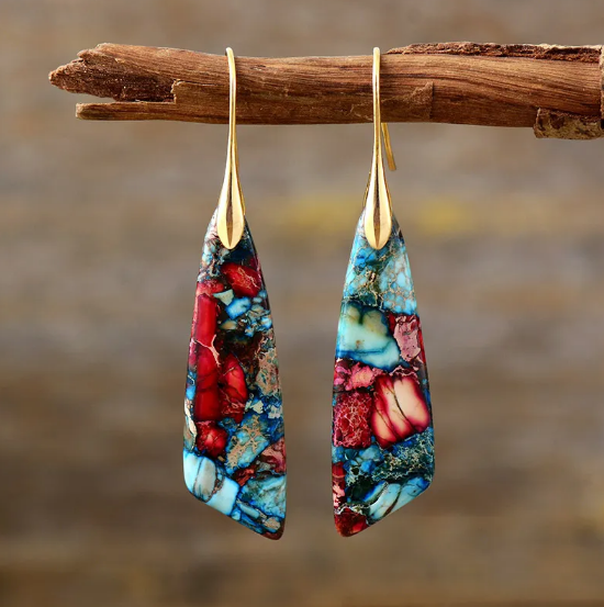 Imperial Jasper earrings with a natural stone teardrop design