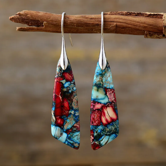 Imperial Jasper earrings with a natural stone teardrop design