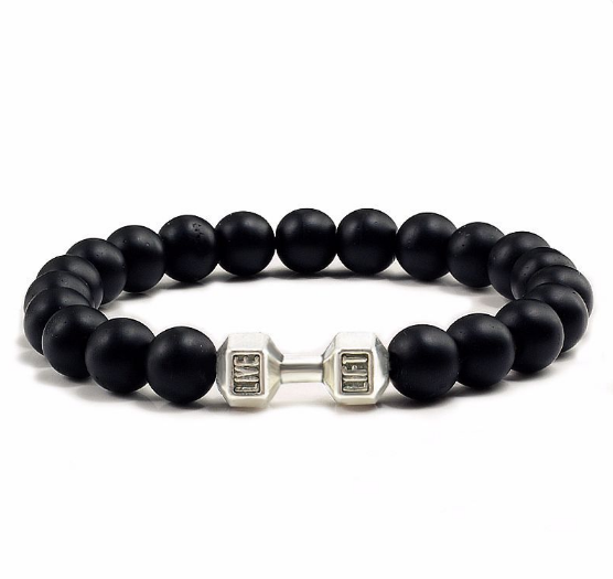 Fitness bracelet with onyx, turquoise or lava stone weights for men