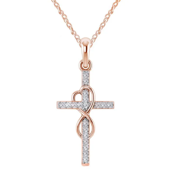 Sparkling Cubic Zirconia Cross Necklace with Infinity Heart Design