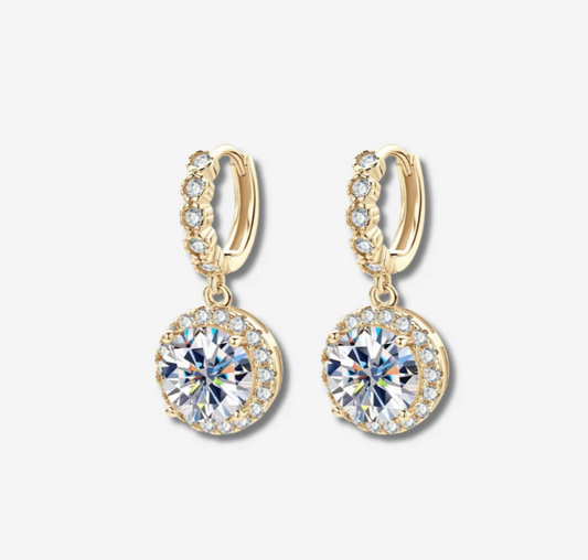 Brilliant Moissanite Halo Dangle Earrings with Cubic Zirconia Crystals for Women