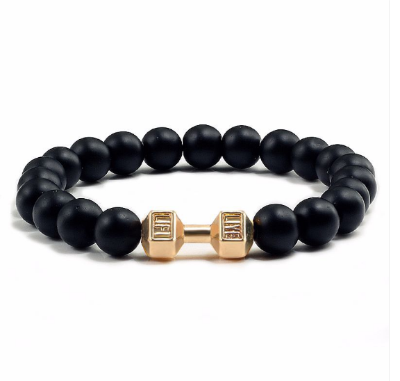 Fitness bracelet with onyx, turquoise or lava stone weights for men