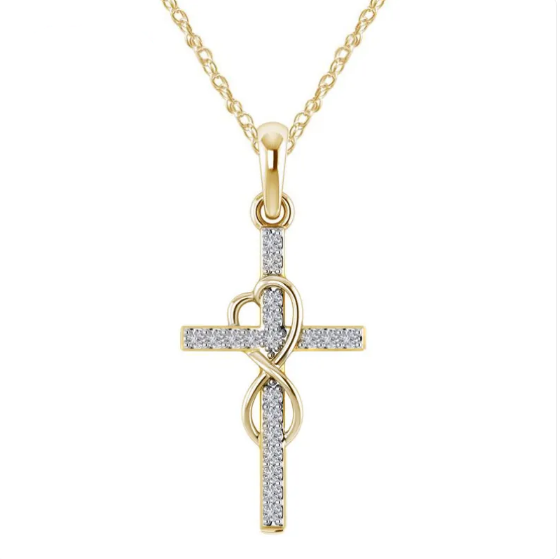 Sparkling Cubic Zirconia Cross Necklace with Infinity Heart Design