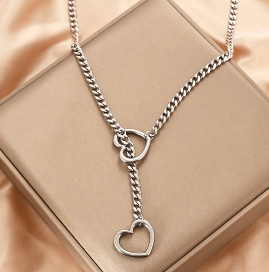 Y-Chain Necklace with Stainless Steel Heart for Women