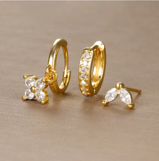 Sparkling flower earrings with brightly coloured stones