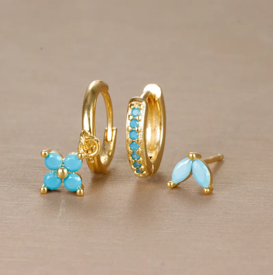 Sparkling flower earrings with brightly coloured stones