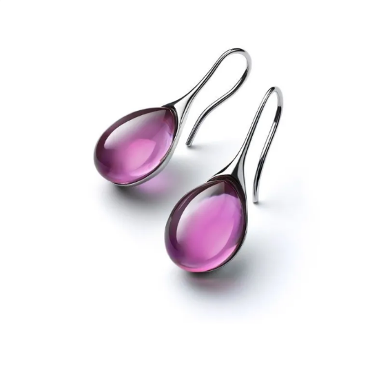 Elegant earrings featuring teardrop-shaped cabochons in vibrant colours
