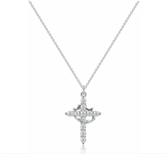 Sparkling Cross Necklace with Cubic Zirconia Stones for Women
