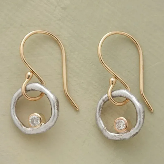 Rustic Circle Earrings with Brilliant Solitaire Stones