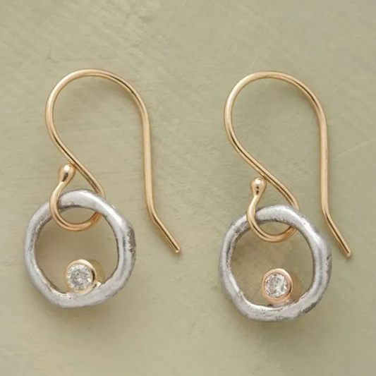 Rustic Circle Earrings with Brilliant Solitaire Stones