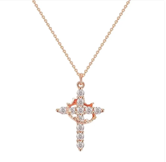 Sparkling Cross Necklace with Cubic Zirconia Stones for Women