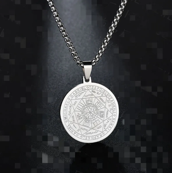 Elegant Men's Necklace with Angels and Amulet Medallion in Three Colors