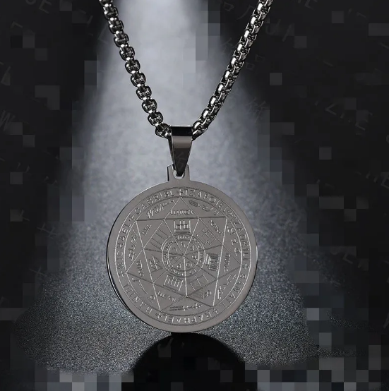 Elegant Men's Necklace with Angels and Amulet Medallion in Three Colors