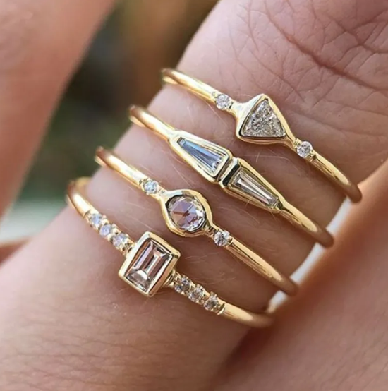 Square Ring with Four Cubic Zirconia Stones