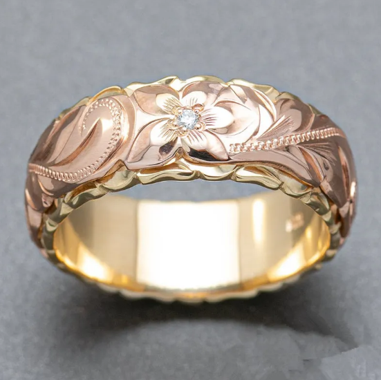 Carved Two-Tone Rose Ring