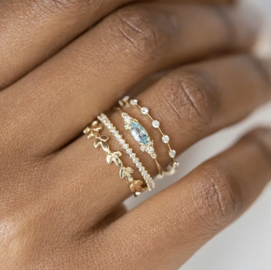 Square Ring with Four Cubic Zirconia Stones