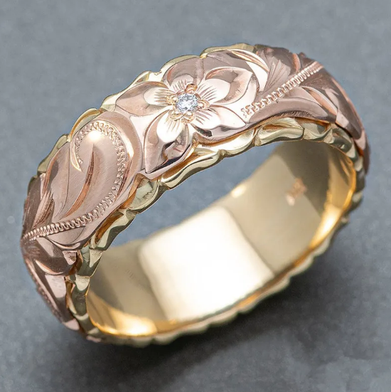 Carved Two-Tone Rose Ring