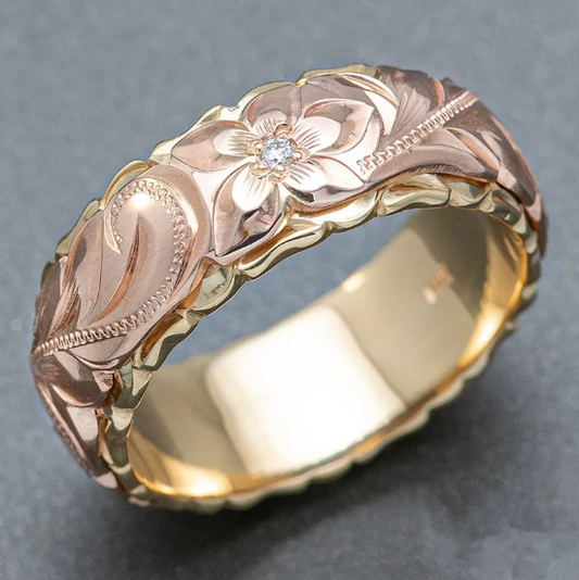 Carved Two-Tone Rose Ring