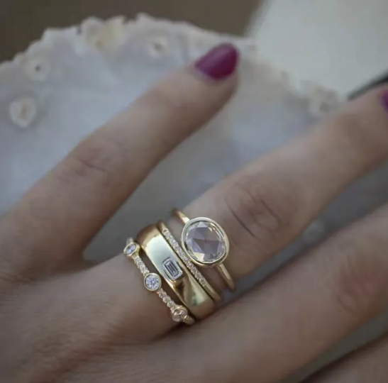 Square Ring with Four Cubic Zirconia Stones