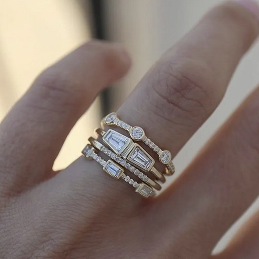 Square Ring with Four Cubic Zirconia Stones
