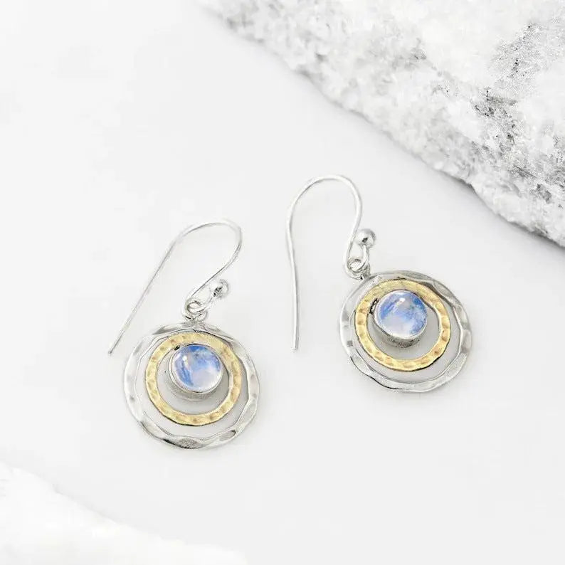 Boho Circle Earrings with Moonstone or Turquoise