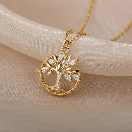 Sparkling Tree of Life Necklace with Cubic Zirconia in an Elegant Design