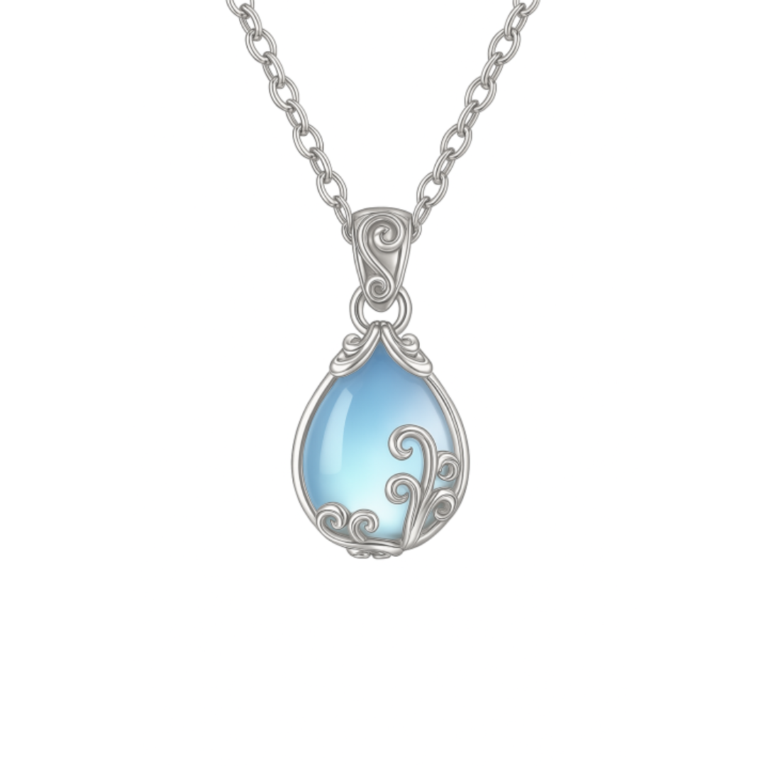 Teardrop Moonstone Pendant Decorated with Delicate Ornaments