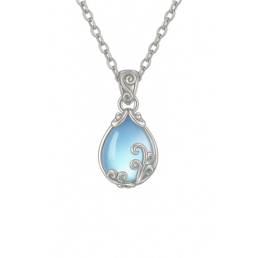 Teardrop Moonstone Pendant Decorated with Delicate Ornaments